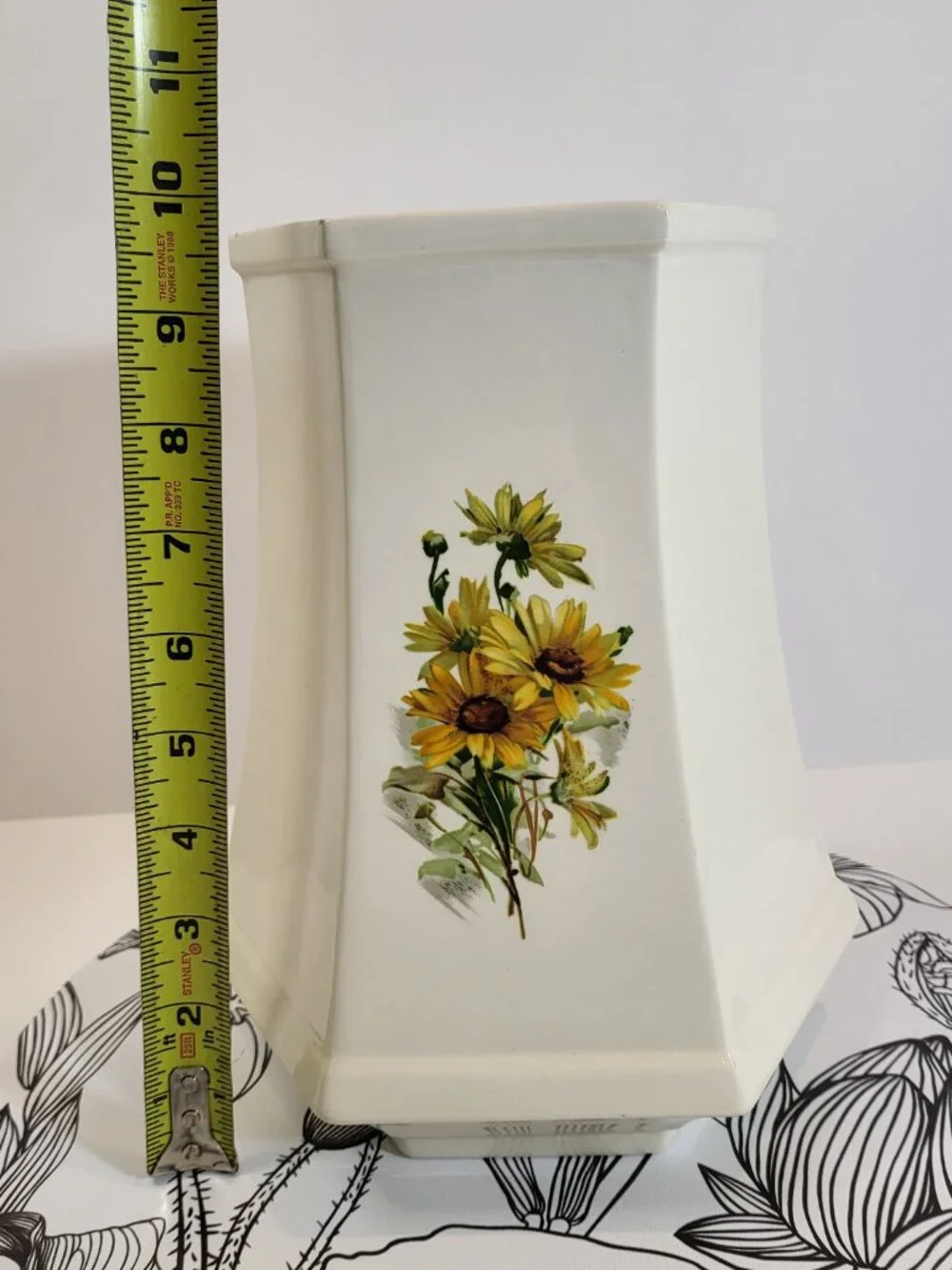 Vintage Paden City Hexagonal Vase, Sunflower Motif, Mid-Century Ceramic Bud Vase